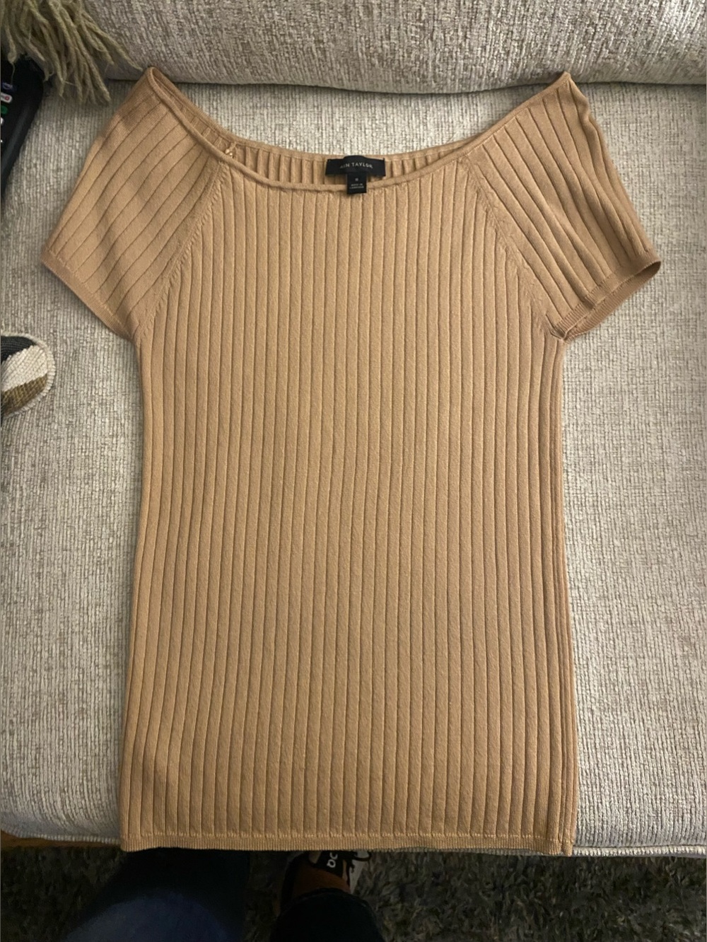 Ann Taylor Off-the-Shoulder Ribbed Sweater Top - Camel/Tan